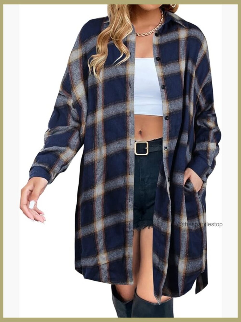 Button Down Flannel Shacket Oversized Long Sleeve Collared Jacket Coat